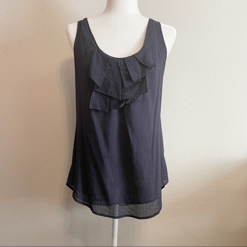 Dolan Navy Blue Sleeveless Ruffle Front Tie Keyhole Back Shirt